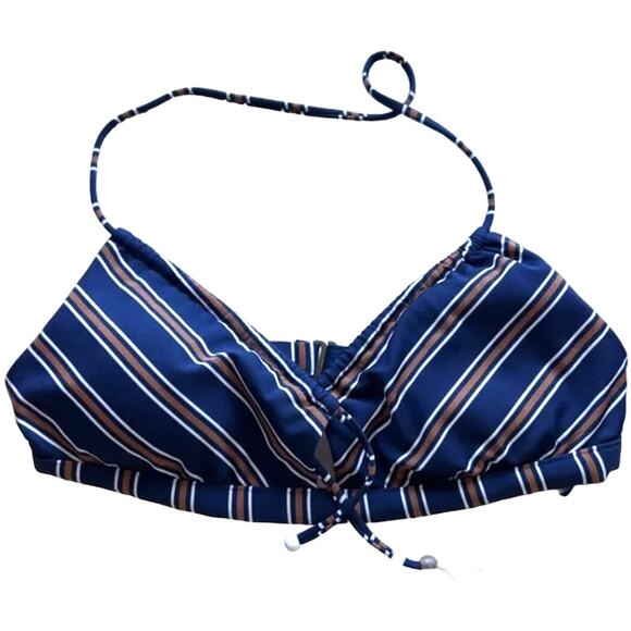 Isabella Rose Women's Halter Bikini Navy Blue & Brown Swim Top OS D cup NWT - Picture 2 of 6